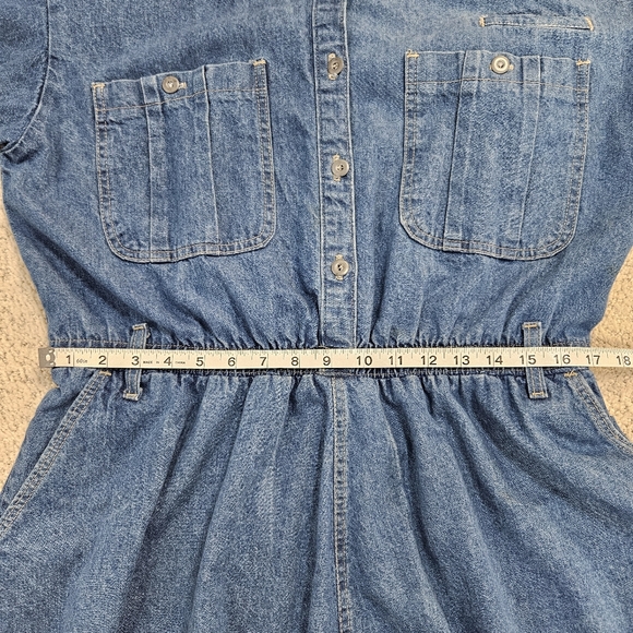 Vtg Vivaldi Jumpsuit Denim Gaucho Culotte Button Front Elastic Waist USA 80s L - Picture 7 of 12